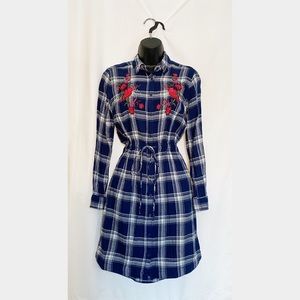 a.n.a. Embroidered flannel shirt dress